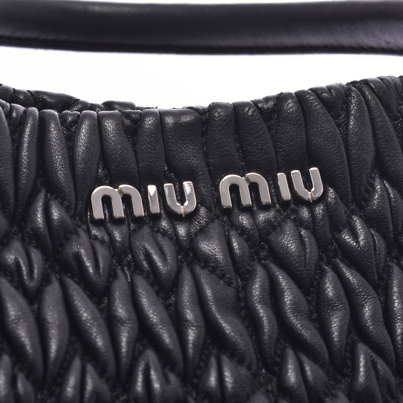 MIUMIU Miu Miu Materase 水晶手袋 黑色 银色 金属配件 女士 纳帕 皮革 3WAY 袋 B 级二手银藏