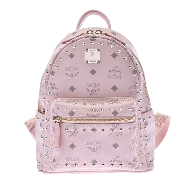 MCM emvicetus backpack mini studded pink women's leather backpack daypack B rank used silver