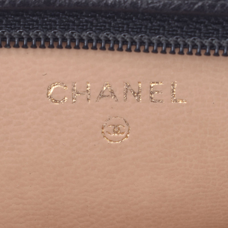 Chanel Mini MAKEUP POUCH black gold hardware Unisex caviar skin pouch ab
