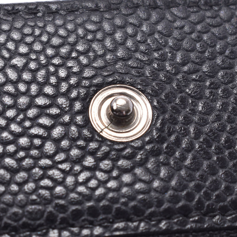 CHANEL Matrasse Black Silver Hardware Ladies Caviar Skin Chain Wallet B Rank Used Ginzo