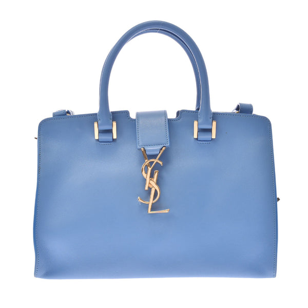 SAINT Laurent Saint Laurent baby Cabus 2Way bag light blue gold metal fittings women's leather handbag AB rank used silver stock