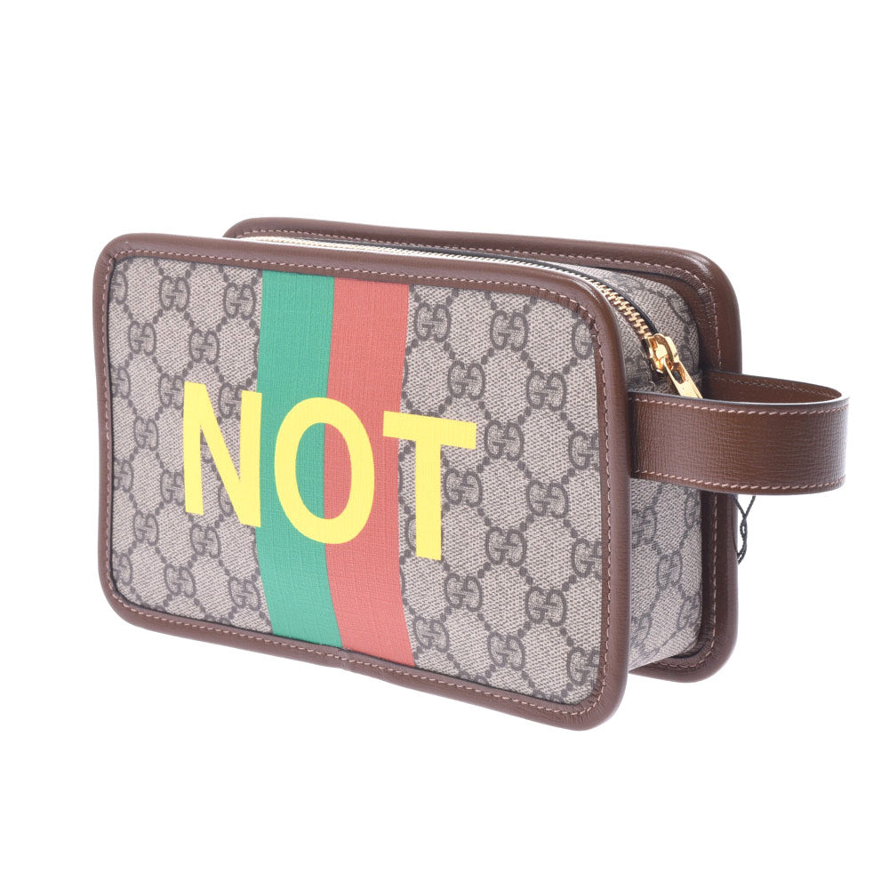 グッチGGスプリーム クラッチバッグ FAKE/NOTプリント ベージュ/茶 ゴールド金具 ユニセックス セカンドバッグ 636243 GUCCI –  銀蔵オンライン