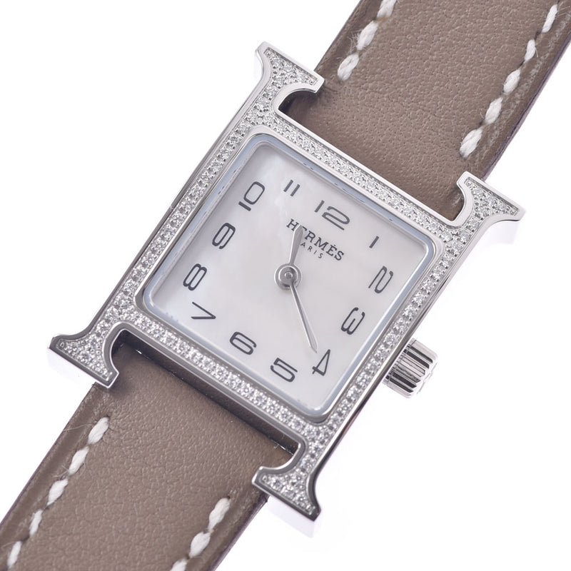 HERMES Hermes H Watch Bezel Diamond HH1.131 Y Engraved (c. 2020) Women's SS/Leather Watch Quartz Shell Dial New Ginzo