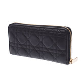 Christian Dior Christian Dior Canaje Round Fastener Black Gold Bracket Women Leather Long Wallet AB Rank Used Silgrin