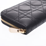 Christian Dior Christian Dior Canaje Round Fastener Black Gold Bracket Women Leather Long Wallet AB Rank Used Silgrin