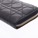 Christian Dior Christian Dior Canaje Round Fastener Black Gold Bracket Women Leather Long Wallet AB Rank Used Silgrin