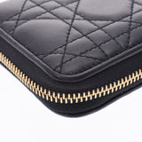 Christian Dior Christian Dior Canaje Round Fastener Black Gold Bracket Women Leather Long Wallet AB Rank Used Silgrin