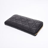 Christian Dior Christian Dior Canaje Round Fastener Black Gold Bracket Women Leather Long Wallet AB Rank Used Silgrin