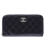 Chanel Chanel Matrasse Brillet Round Fastener Long Wallet Black Silver Fixtures Women's Enamel Long Wallet B Rank Used Sinkjo