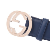 GUCCI Gucci Interlocking G Backol 80 cm Autlett Navy Gold fittings 546386 Menz Leather Belt B rank used silver storey