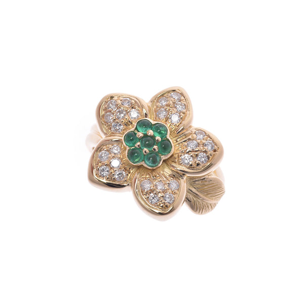 emanuel ungaro ウンガロ フラワーリング エメラルド0.28ct ダイヤ0.38ct 11号 レディース K18YG リング・指輪 Aランク 中古 銀蔵