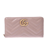 GUCCI Gucci GG Mermont Round Fastener Long Wallet Double G Pink Beige Gold Bracket 443123 Women's Leather Long Wallet Unused Silgrin