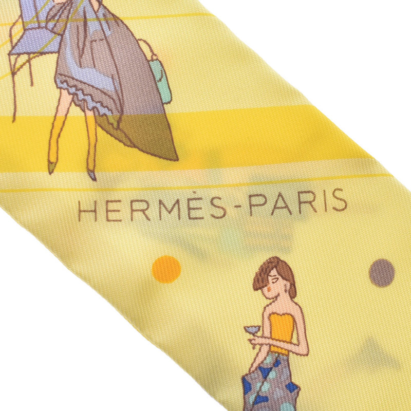 HERMES エルメス ツイリー エクスリブス パリジェンヌ/EX-LIBRIS LES PARISIELU 黄 レディース シルク100% スカーフ 未使用 銀蔵