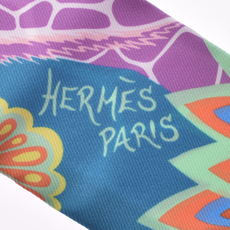 Hermes Hermes Twilee Mieka /三个Gross紫色/蓝色/绿色女士丝绸100％围巾未使用的Silgrin