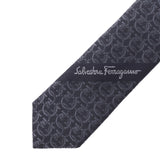 Salvatore Ferragamo Ferragamo Gantini Pattern暗灰色男士丝绸100％领带未使用的Silgrin