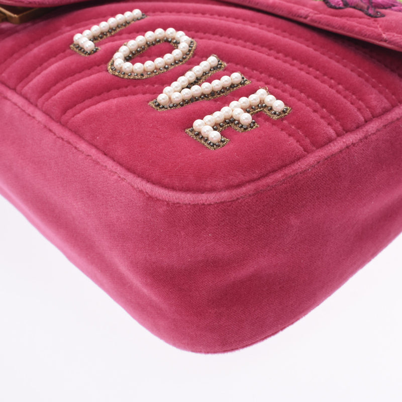 GUCCI Gucci GG Marmont Medium Embroidery Pink 443496 Ladies Velour Shoulder Bag AB Rank Used Ginzo
