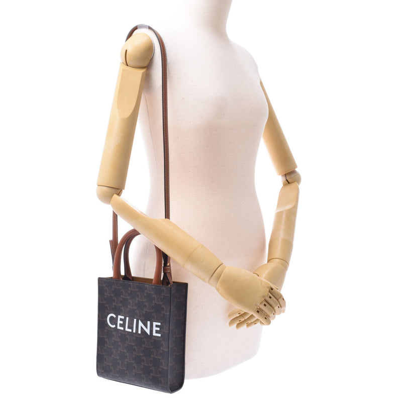 CELINE Celine Mini Bartical Cava 2WAY Bag Tan (Dark Brown) Ladies Trionfu Canvas / Calf Shoulder Bag Shindong Used Ginzo