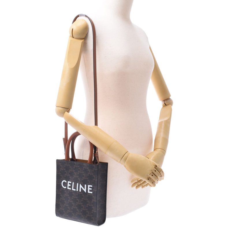 CELINE セリーヌ ミニ バーティカルカバ  2WAYバッグ タン(ダークブラウン) レディース トリオンフキャンバス/カーフ ショルダーバッグ 新同 中古 銀蔵