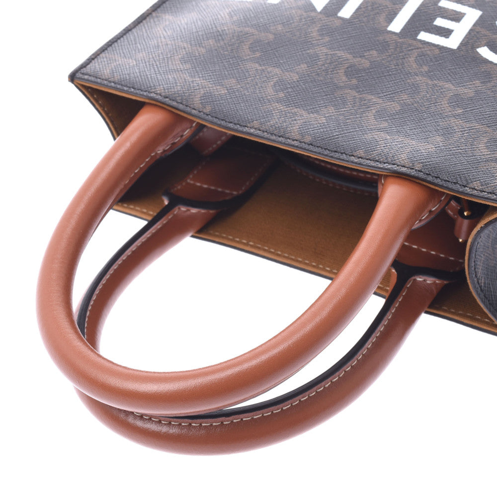 美品　セリーヌ　　ミニ　バーティカルカバ　2waw バッグ　キャンバス　ブラウン セリーヌミニ バーティカルカバ 2WAYバッグ タン(ダークブラウン