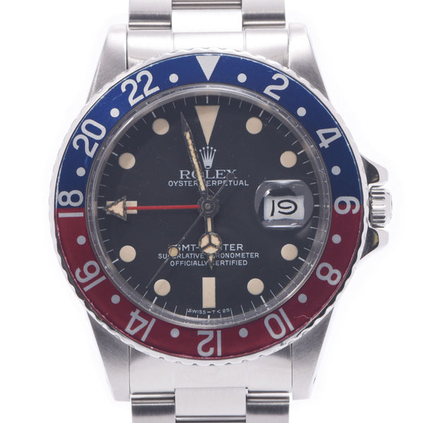 ROLEX Rolex GMT Master Red Blue Bezel No Fuchi 16750 Men's SS Watch Automatic Black Dial AB Rank Used Ginzo