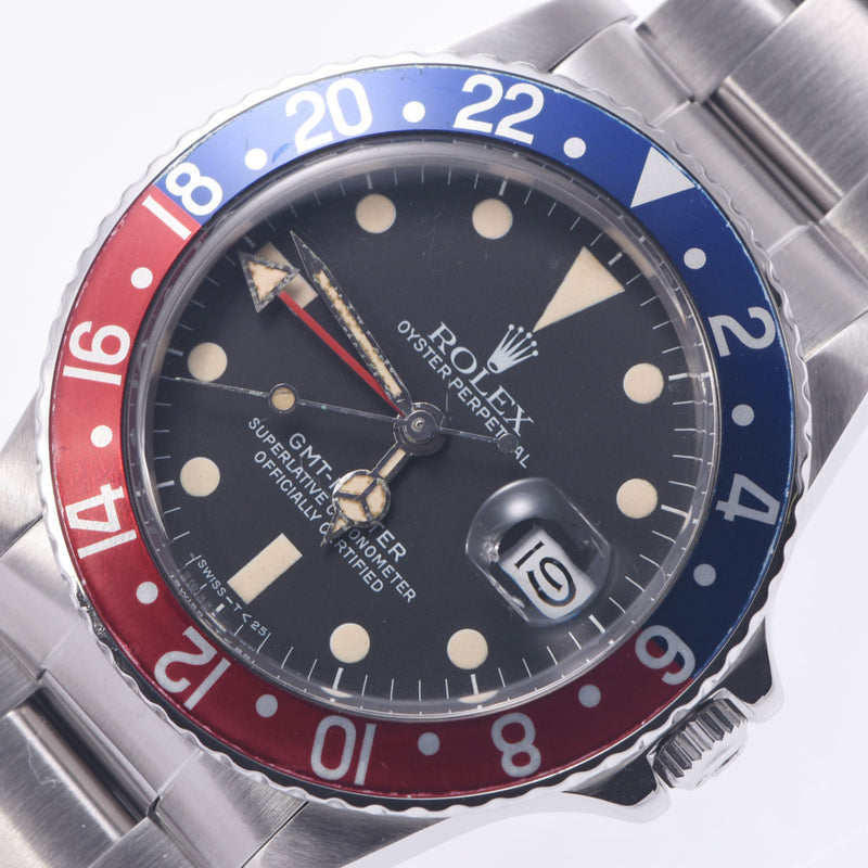 ROLEX Rolex GMT Master Red Blue Bezel No Fuchi 16750 Men's SS Watch Automatic Black Dial AB Rank Used Ginzo