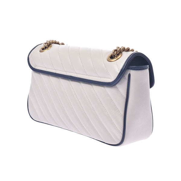 GUCCI Gucci GG Mermont Small Shoulder White / Navy Gold Bracket 443497 Women's Leather Shoulder Bag New Sale Silver