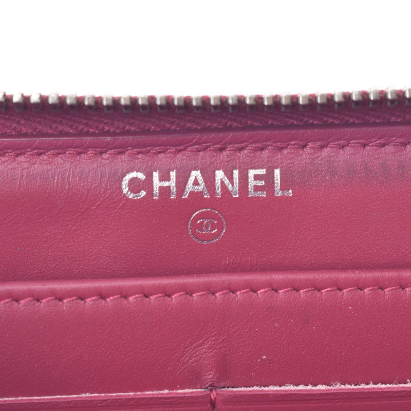 Chanel matetre round zip length Purse Pink Womens enamel length wallet B