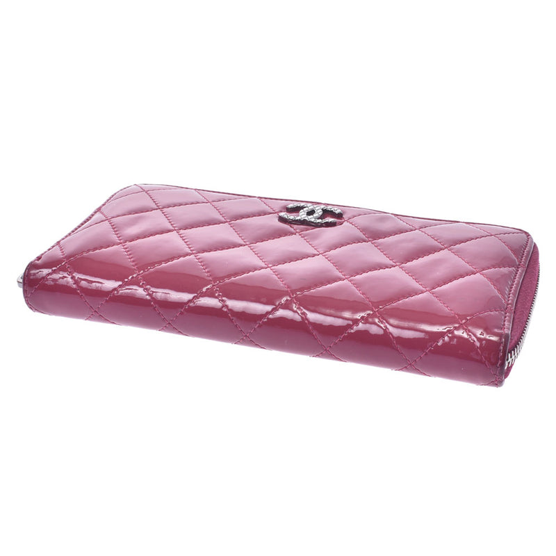 Chanel matetre round zip length Purse Pink Womens enamel length wallet B