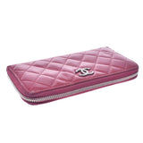 Chanel matetre round zip length Purse Pink Womens enamel length wallet B