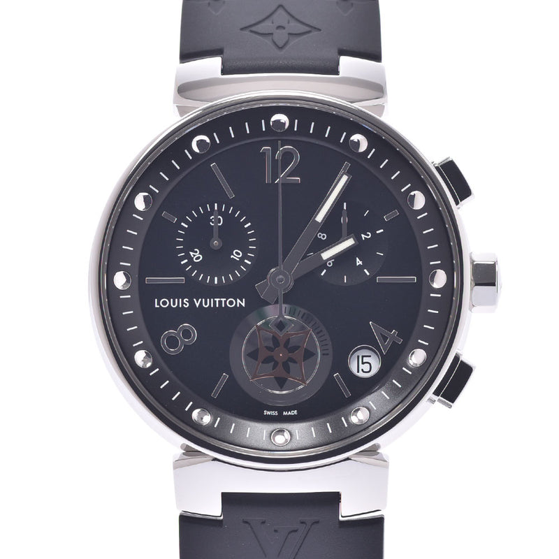 Louis Vuitton Louis Vuitton Tambourg Moon Star GM Q8D11 Men's SS / Rubber Watch Quartz Black Table A-Rank Used Sinkjo