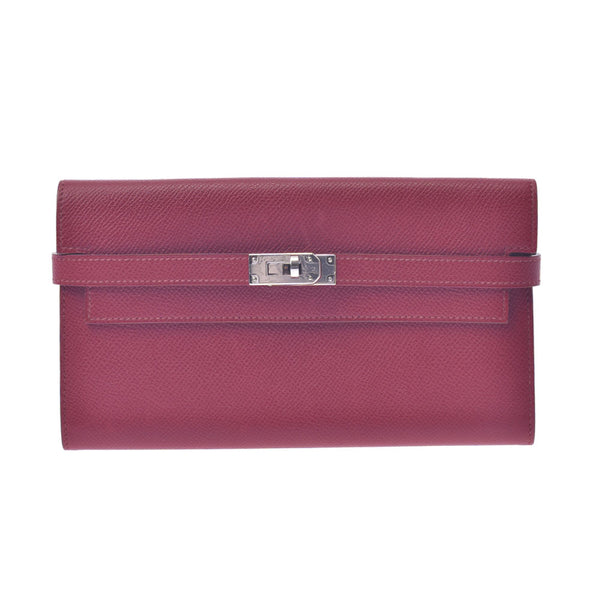 Hermes Hermes Kelly Wallet Ruby Silver Bracket □ R Help (around 2014) Unisex Voepson Long Wallet AB Rank Used Silgrin