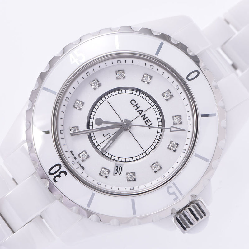 CHANEL Chanel J12 33mm 12P Diamond H1628 Boys White Ceramic/SS Watch Quartz White Dial AB Rank Used Ginzo