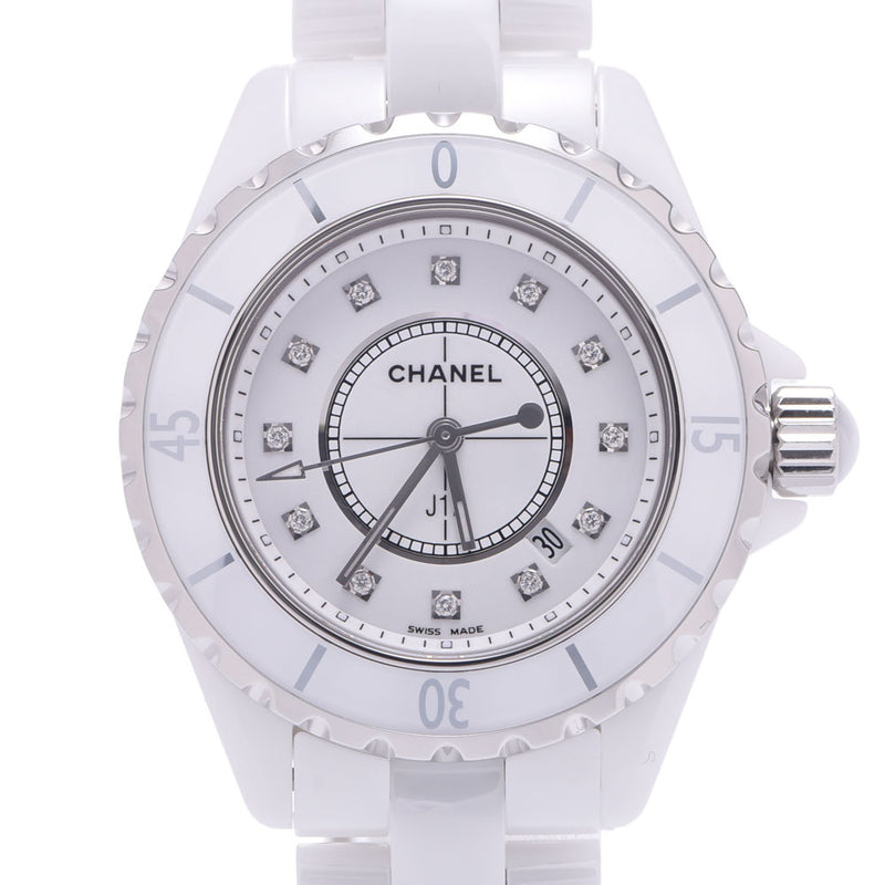 CHANEL Chanel J12 33mm 12P Diamond H1628 Boys White Ceramic/SS Watch Quartz White Dial AB Rank Used Ginzo