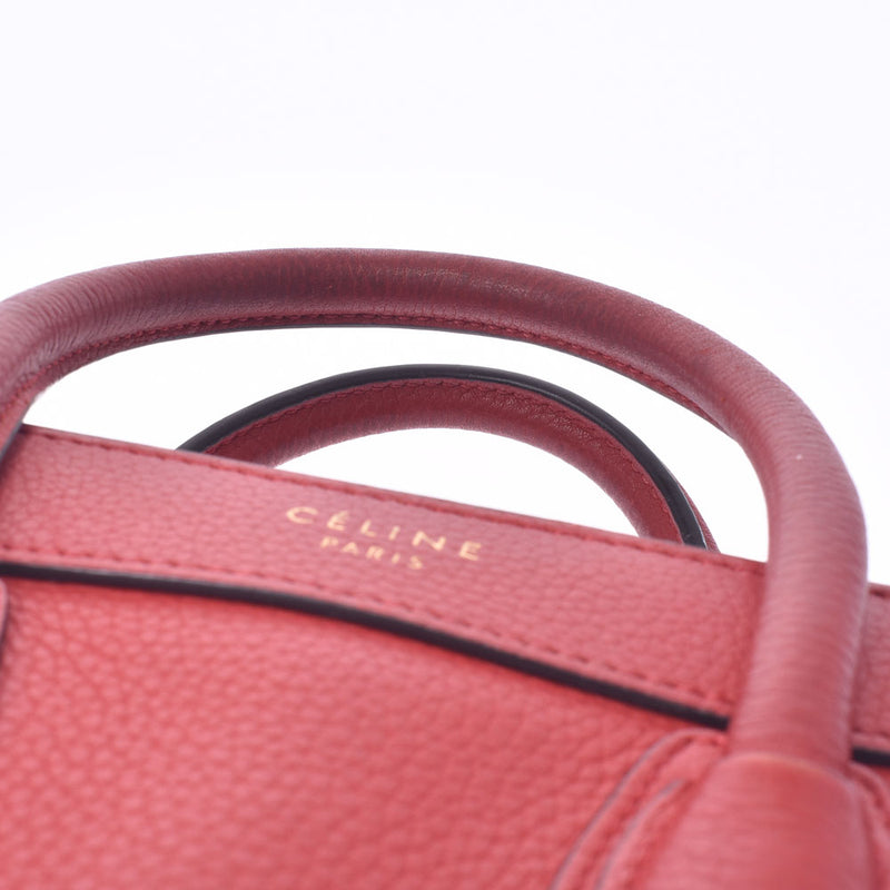 CELINE Celine Luggage Nano Shopper 2way Bag Red Women Curf Handbag B Rank Used Silgrin