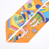 HERMES Hermes LA SOURCE DE PEGASE Pegasus Source Twisty Orange/ Blue / Green Other Ladies Silk 100% Scarf New Ginzo