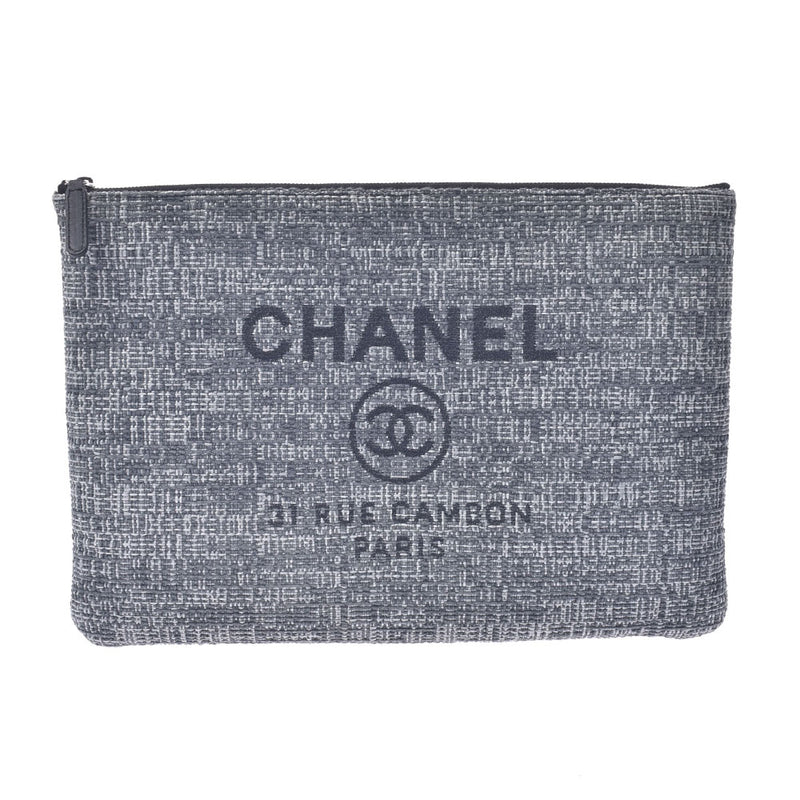 Chanel Chanel Deauville离合器袋灰色女式Tweed第二包A-Rank使用了Silgrin