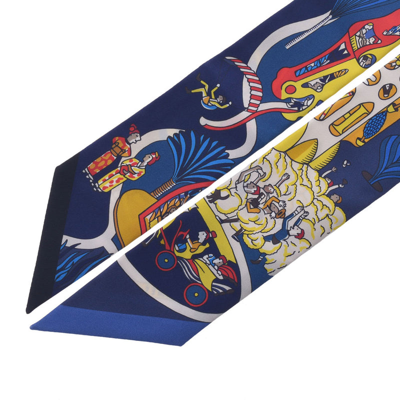 HERMES Hermes Exhibition Universelle/World's Fair Twirie Navy Ladies Silk 100% Scarf New Ginzo