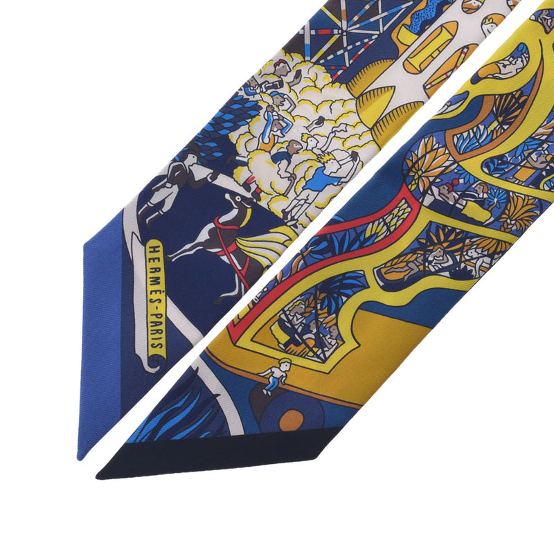 HERMES Hermes Exhibition Universelle/World's Fair Twirie Navy Ladies Silk 100% Scarf New Ginzo