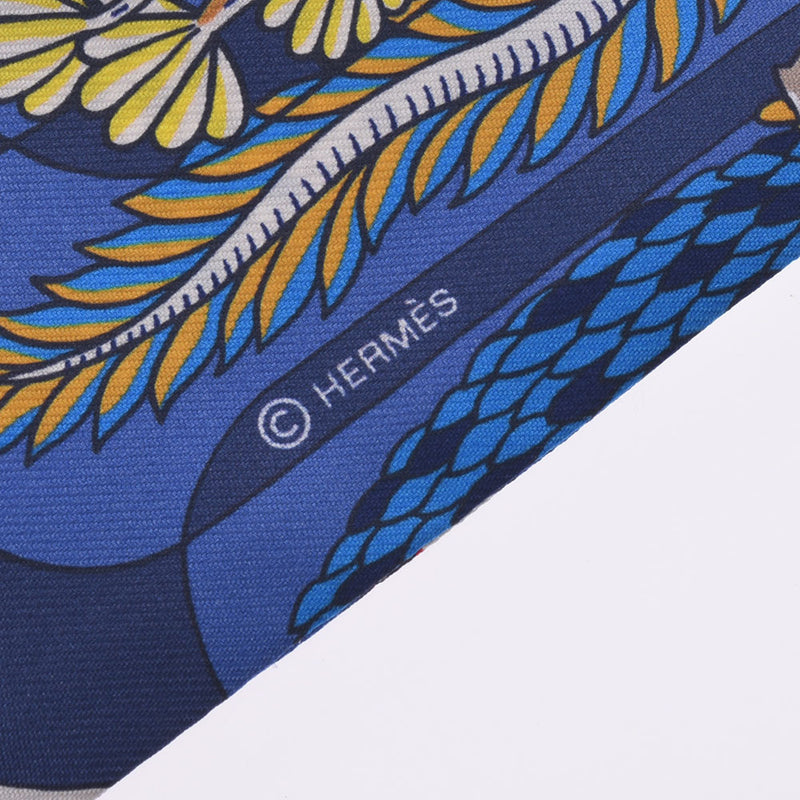 HERMES Hermes Exhibition Universelle/World's Fair Twirie Navy Ladies Silk 100% Scarf New Ginzo