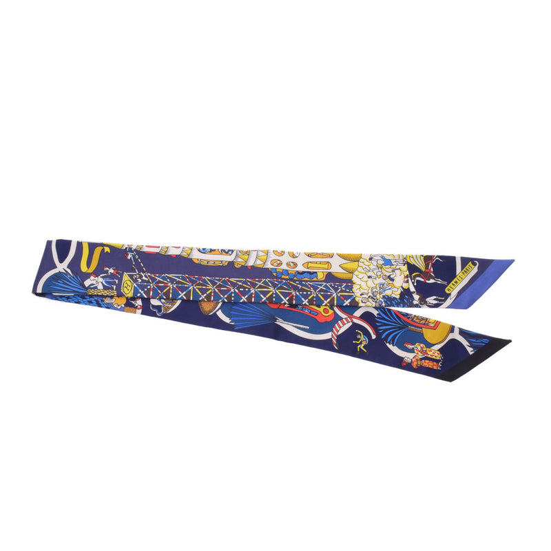 HERMES Hermes Exhibition Universelle/World's Fair Twirie Navy Ladies Silk 100% Scarf New Ginzo