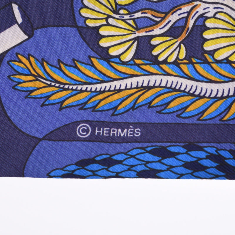 HERMES Hermes Exhibition Universelle/World's Fair Twirie Navy Ladies Silk 100% Scarf New Ginzo