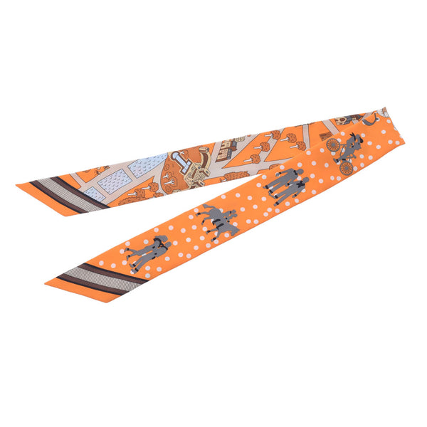 HERMES Hermes Les Nouveaux Amoureux de Paris New Parisian Lovers Twiry Orange Ladies Silk 100% Scarf New Ginzo