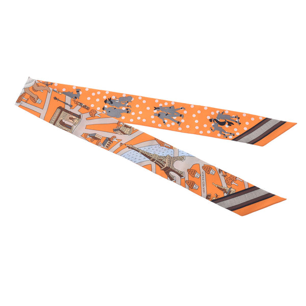 HERMES Hermes Les Nouveaux Amoureux de Paris New Parisian Lovers Twiry Orange Ladies Silk 100% Scarf New Ginzo