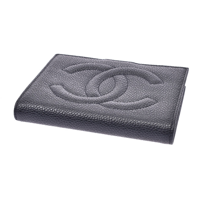 Chanel Chanel Coco Mark紧凑型钱包黑金自助妇女鱼子酱皮肤两折钱包A级使用Silgrin