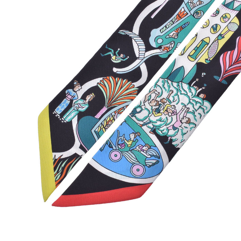 HERMES Hermes Twirie Exhibition Universelle/World Exposition Black Ladies Silk 100% Scarf New Ginzo