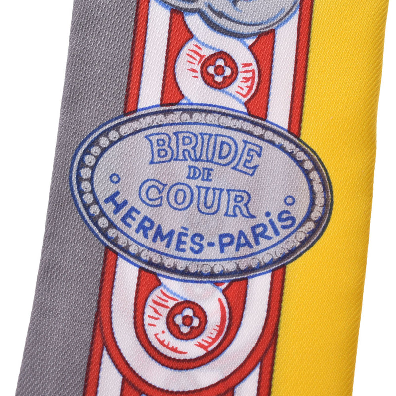 HERMES エルメス ツイリー Bride de Cour/ブリッド ドゥ クール グレー/イエロー レディース シルク100% スカーフ 新品 銀蔵
