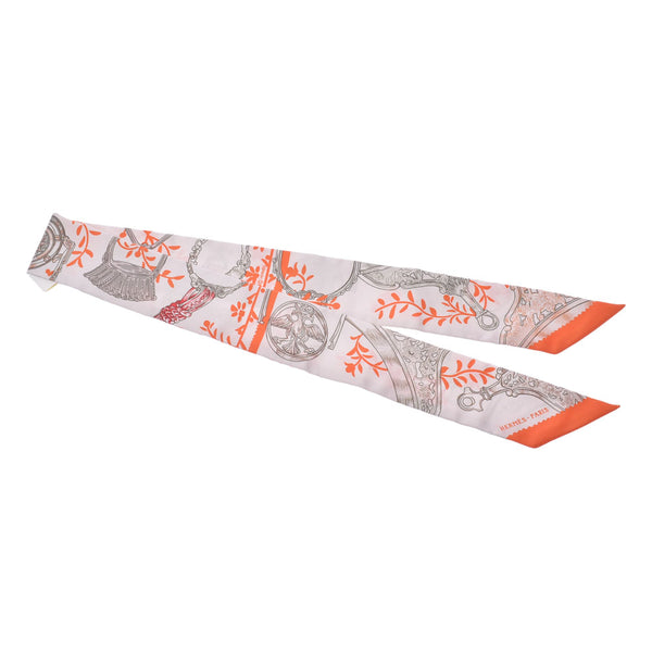 HERMES Hermes Twirie Etriers Remix/鐙 Remix Light Grey/Orange Ladies Silk 100% Scarf New Ginzo