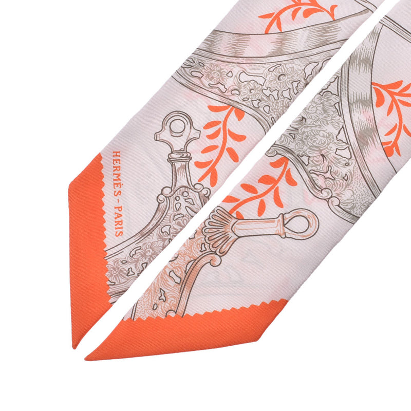 HERMES Hermes Twirie Etriers Remix/鐙 Remix Light Grey/Orange Ladies Silk 100% Scarf New Ginzo