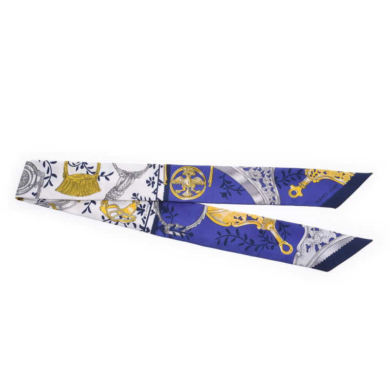 HERMES Hermes Twirie Etriers Remix/鐙 Remix Blue/White/Yellow Ladies Silk 100% Scarf New Ginzo