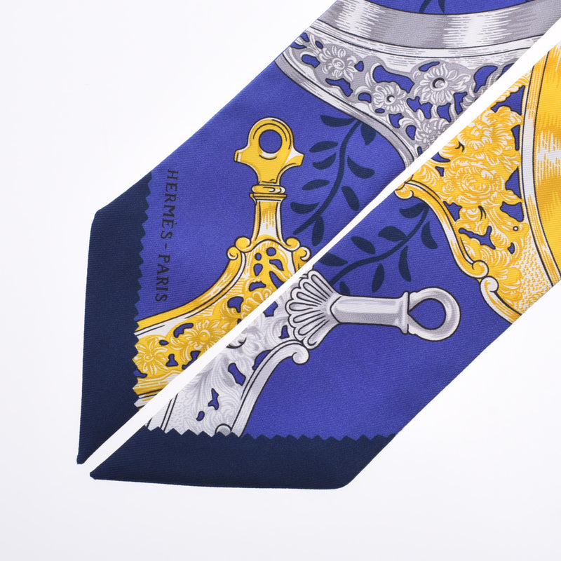 HERMES Hermes Twirie Etriers Remix/鐙 Remix Blue/White/Yellow Ladies Silk 100% Scarf New Ginzo